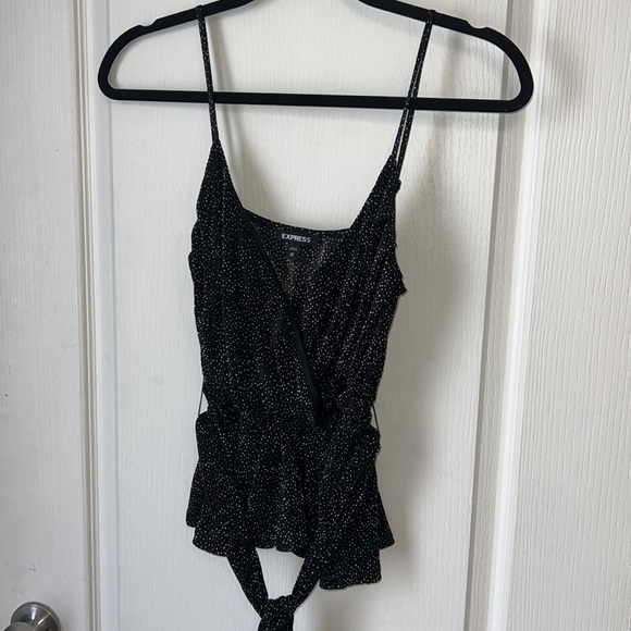 Express Polka Dot Pleated Wrap with Front Side Tie - Peplum Cami - X Small - Picture 3 of 4